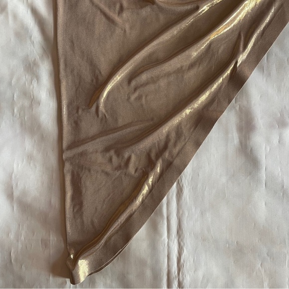 NEW! Norma Kamali- Gold Strapless Side Drape Gown Size XL Cocktail Dress Stretch - Picture 5 of 9